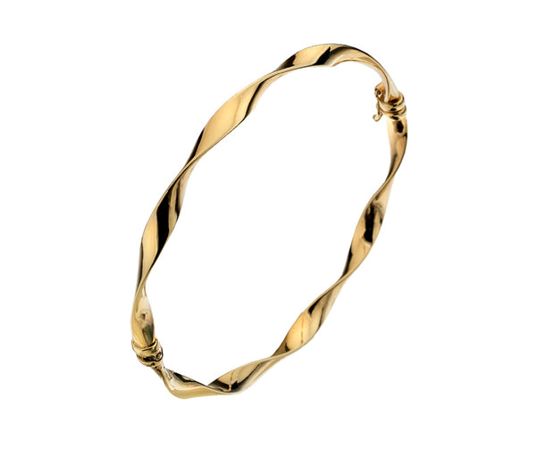 9ct Yellow Gold Flat Twisted Hinged Bangle by FANCI Fine Jewellery, Southampton, UK.