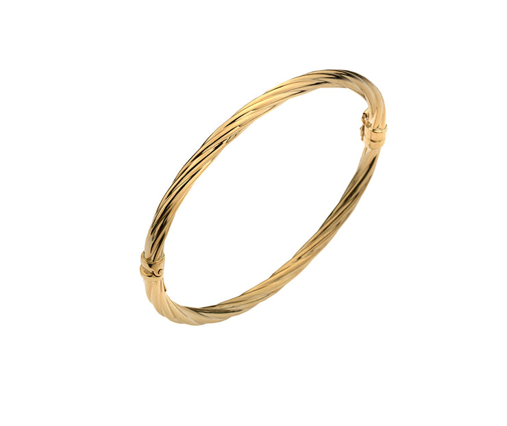 9ct Yellow Gold Twisted Strand Design Hinged Bangle by FANCI Fine Jewellery, Southampton, UK.