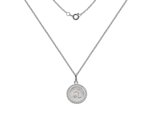 Silver Leo Zodiac Sign Mother of Pearl Pendant Necklace by FANCI Fine Jewellery, Southampton, UK.