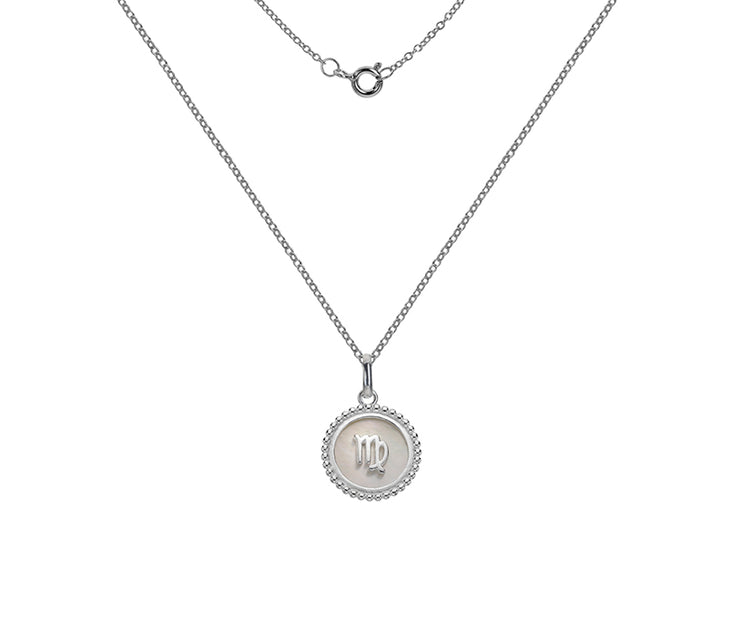 Silver Virgo Zodiac Sign Mother of Pearl Pendant Necklace by FANCI Fine Jewellery, Southampton, UK.