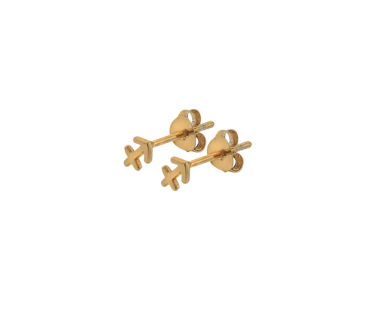 Zodiac Sagittarius Gold Plated Sterling Silver Stud Earrings By FANCI Fine Jewellery, Southampton, UK.