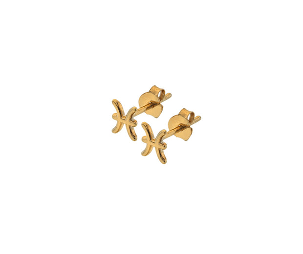 Zodiac Pisces Gold Plated Sterling Silver Stud Earrings By FANCI Fine Jewellery, Southampton, UK.