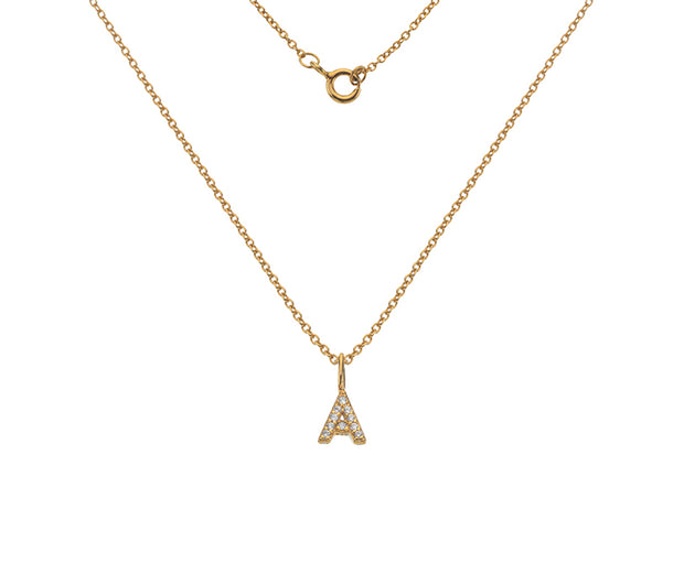 Silver Gold Plated And CZ Letter A Pendant Necklace by FANCI Fine Jewellery, Southampton, UK.