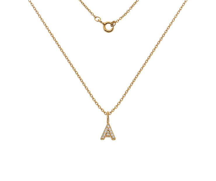 Silver Gold Plated And CZ Letter A Pendant Necklace by FANCI Fine Jewellery, Southampton, UK.