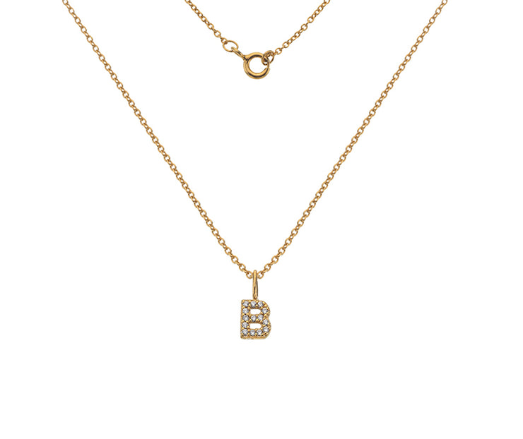 Silver Gold Plated And CZ Letter B Pendant Necklace by FANCI Fine Jewellery, Southampton, UK.