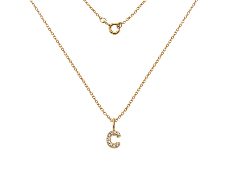 Silver Gold Plated And CZ Letter C Pendant Necklace by FANCI Fine Jewellery, Southampton, UK.