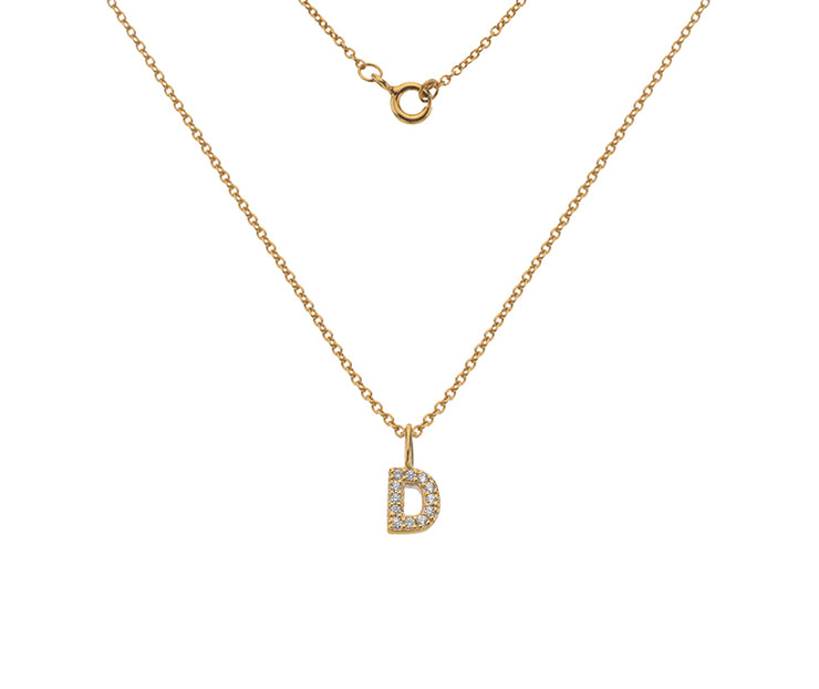 Silver Gold Plated And CZ Letter D Pendant Necklace by FANCI Fine Jewellery, Southampton, UK.