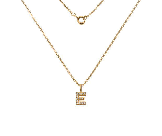 Silver Gold Plated And CZ Letter E Pendant Necklace by FANCI Fine Jewellery, Southampton, UK.