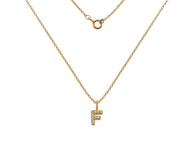 Silver Gold Plated And CZ Letter F Pendant Necklace by FANCI Fine Jewellery, Southampton, UK.