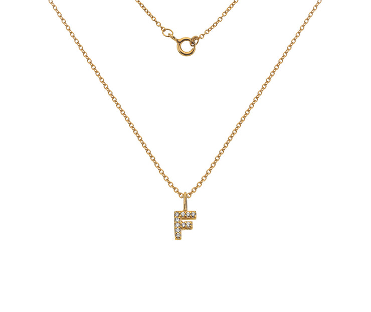 Silver Gold Plated And CZ Letter F Pendant Necklace by FANCI Fine Jewellery, Southampton, UK.