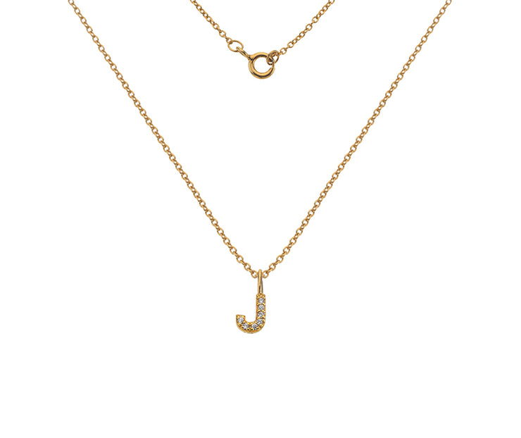 Silver Gold Plated And CZ Letter J Pendant Necklace by FANCI Fine Jewellery, Southampton, UK.