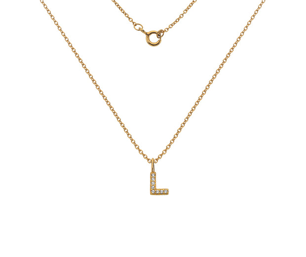 Silver Gold Plated And CZ Letter L Pendant Necklace by FANCI Fine Jewellery, Southampton, UK.