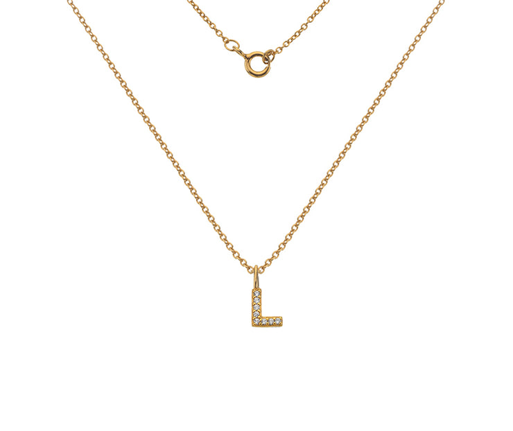 Silver Gold Plated And CZ Letter L Pendant Necklace by FANCI Fine Jewellery, Southampton, UK.