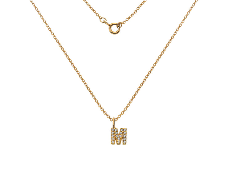 Silver Gold Plated And CZ Letter M Pendant Necklace by FANCI Fine Jewellery, Southampton, UK.