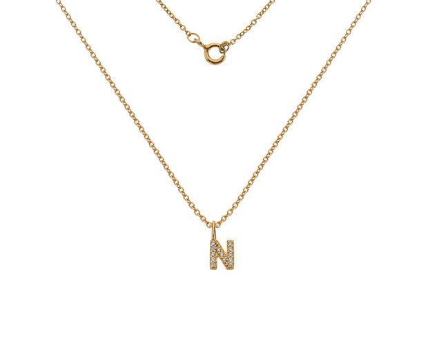 Silver Gold Plated And CZ Letter N Pendant Necklace by FANCI Fine Jewellery, Southampton, UK.