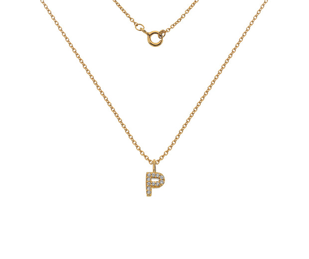 Silver Gold Plated And CZ Letter P Pendant Necklace by FANCI Fine Jewellery, Southampton, UK.