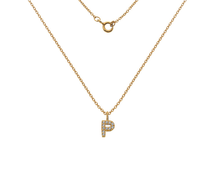 Silver Gold Plated And CZ Letter P Pendant Necklace by FANCI Fine Jewellery, Southampton, UK.