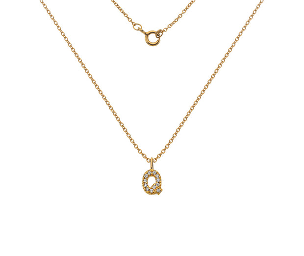 Silver Gold Plated And CZ Letter Q Pendant Necklace by FANCI Fine Jewellery, Southampton, UK.