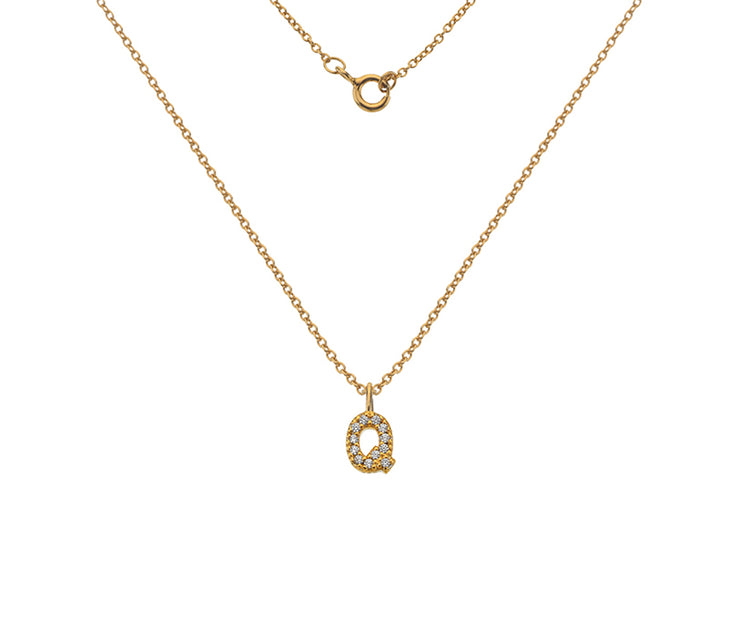 Silver Gold Plated And CZ Letter Q Pendant Necklace by FANCI Fine Jewellery, Southampton, UK.