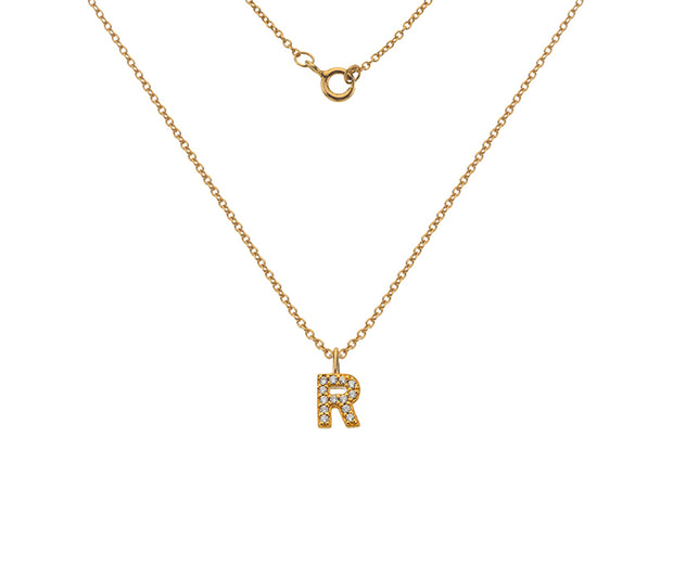 Silver Gold Plated And CZ Letter R Pendant Necklace by FANCI Fine Jewellery, Southampton, UK.