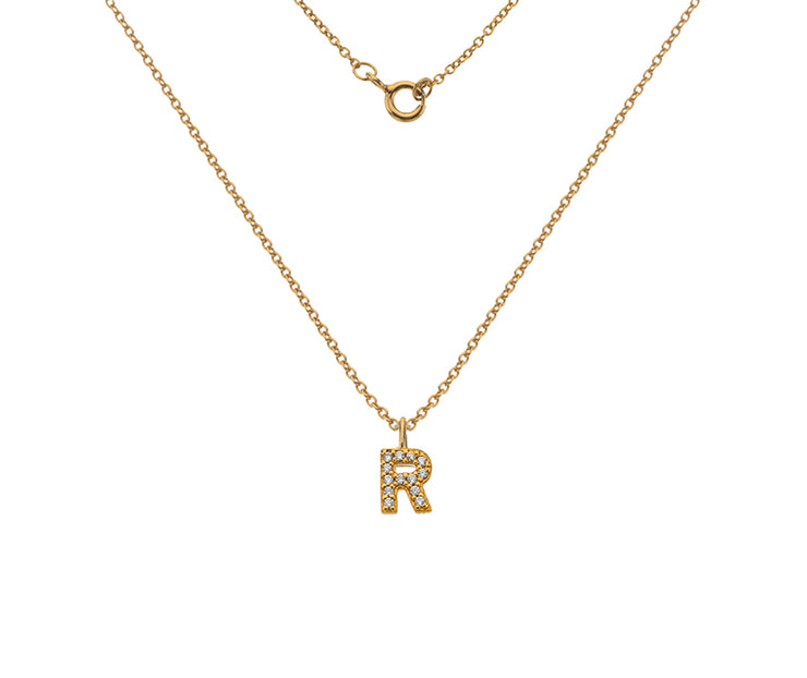 Silver Gold Plated And CZ Letter R Pendant Necklace by FANCI Fine Jewellery, Southampton, UK.