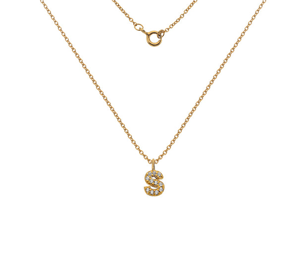 Silver Gold Plated And CZ Letter S Pendant Necklace by FANCI Fine Jewellery, Southampton, UK.