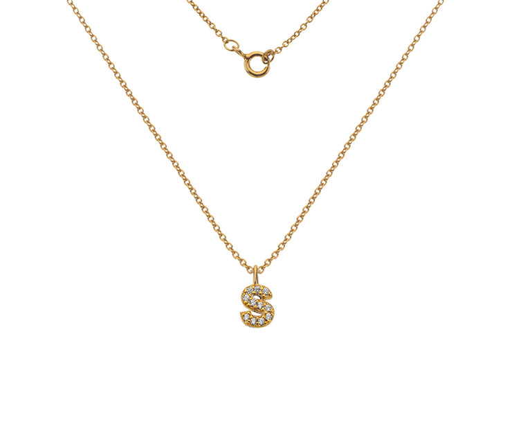 Silver Gold Plated And CZ Letter S Pendant Necklace by FANCI Fine Jewellery, Southampton, UK.