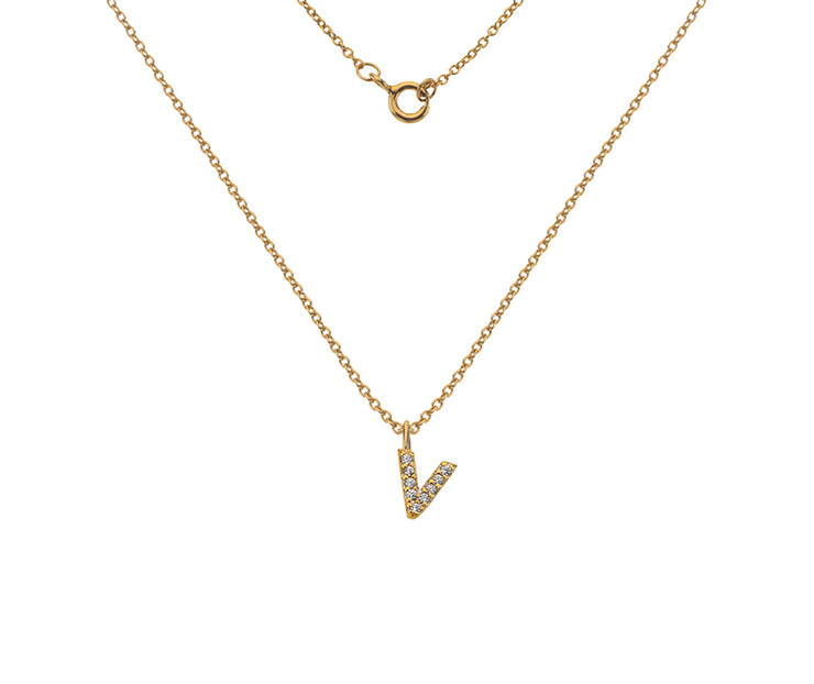 Silver Gold Plated And CZ Letter V Pendant Necklace by FANCI Fine Jewellery, Southampton, UK.