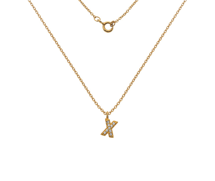 Silver Gold Plated And CZ Letter X Pendant Necklace by FANCI Fine Jewellery, Southampton, UK.