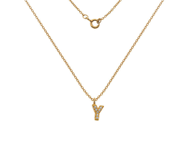 Silver Gold Plated And CZ Letter Y Pendant Necklace by FANCI Fine Jewellery, Southampton, UK.