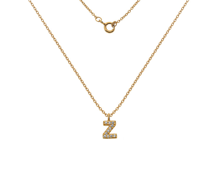 Silver Gold Plated And CZ Letter Z Pendant Necklace by FANCI Fine Jewellery, Southampton, UK.