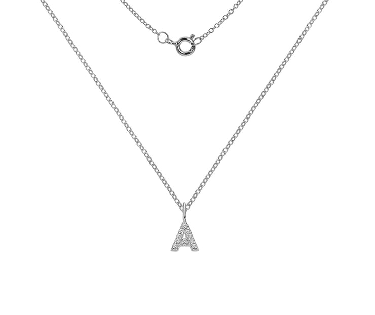 Silver And CZ Letter A Pendant Necklace by FANCI Fine Jewellery, Southampton, UK.