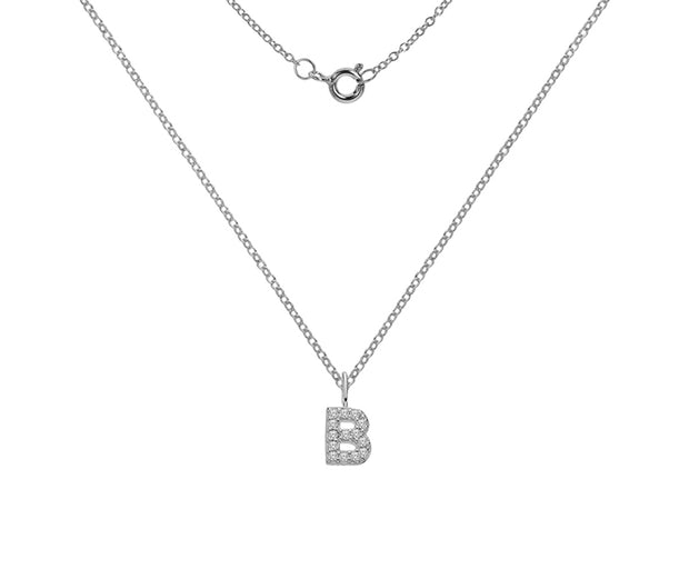 Silver And CZ Letter B Pendant Necklace by FANCI Fine Jewellery, Southampton, UK.