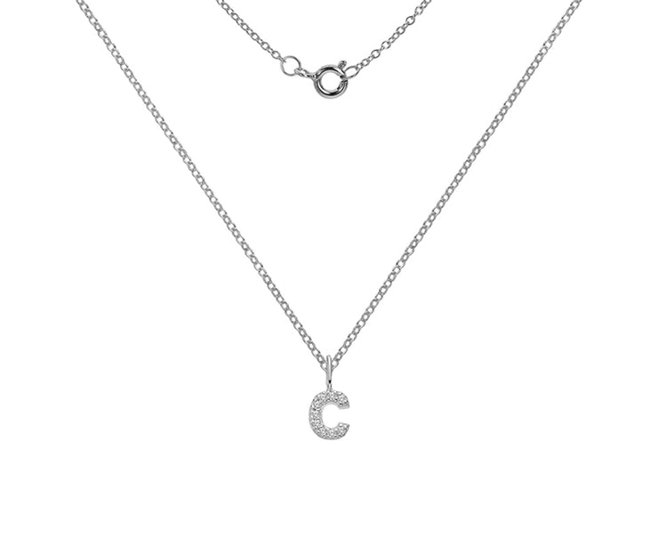 Silver And CZ Letter C Pendant Necklace by FANCI Fine Jewellery, Southampton, UK.