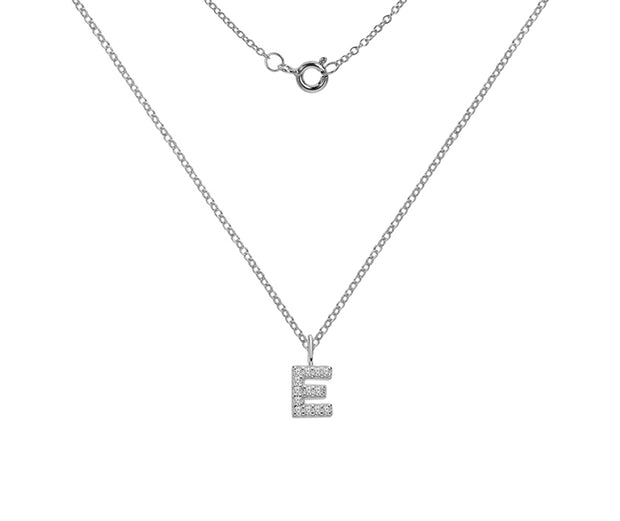 Silver And CZ Letter E Pendant Necklace by FANCI Fine Jewellery, Southampton, UK.