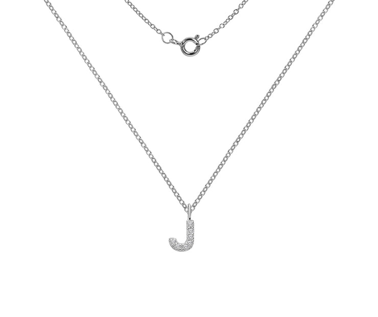 Silver And CZ Letter J Pendant Necklace by FANCI Fine Jewellery, Southampton, UK.