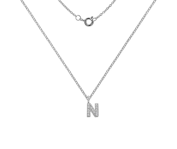 Silver And CZ Letter N Pendant Necklace by FANCI Fine Jewellery, Southampton, UK.