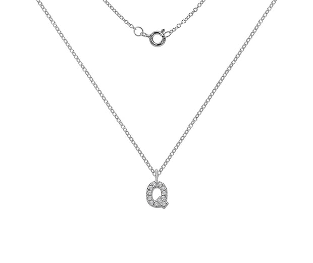 Silver And CZ Letter Q Pendant Necklace by FANCI Fine Jewellery, Southampton, UK.