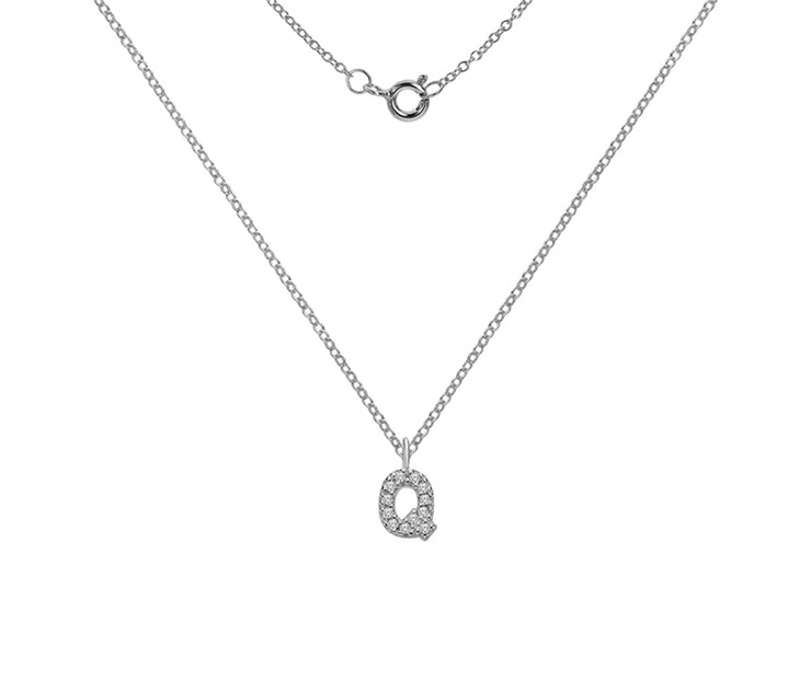 Silver And CZ Letter Q Pendant Necklace by FANCI Fine Jewellery, Southampton, UK.