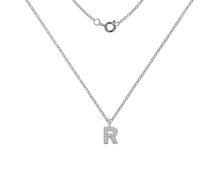 Silver And CZ Letter R Pendant Necklace by FANCI Fine Jewellery, Southampton, UK.