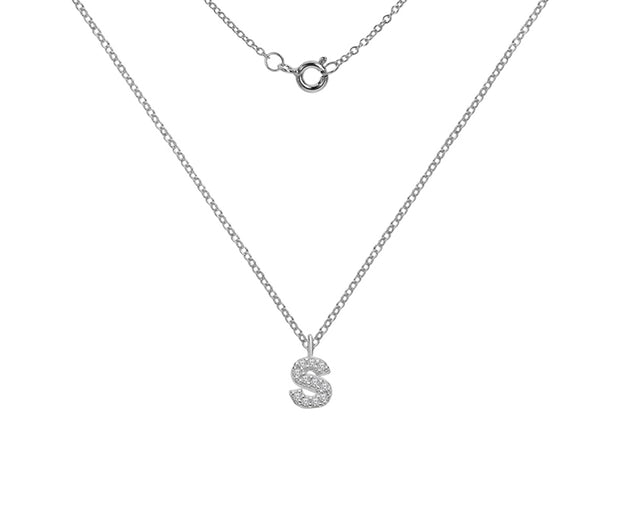 Silver And CZ Letter S Pendant Necklace by FANCI Fine Jewellery, Southampton, UK.