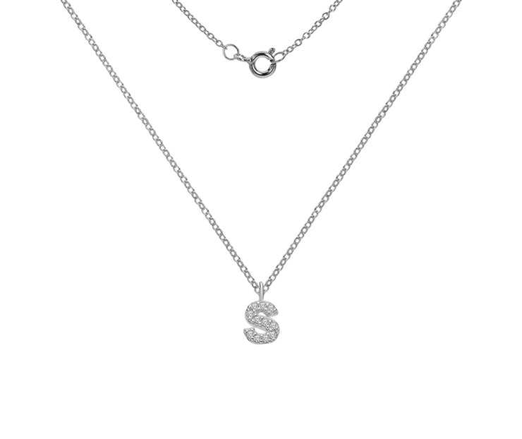 Silver And CZ Letter S Pendant Necklace by FANCI Fine Jewellery, Southampton, UK.