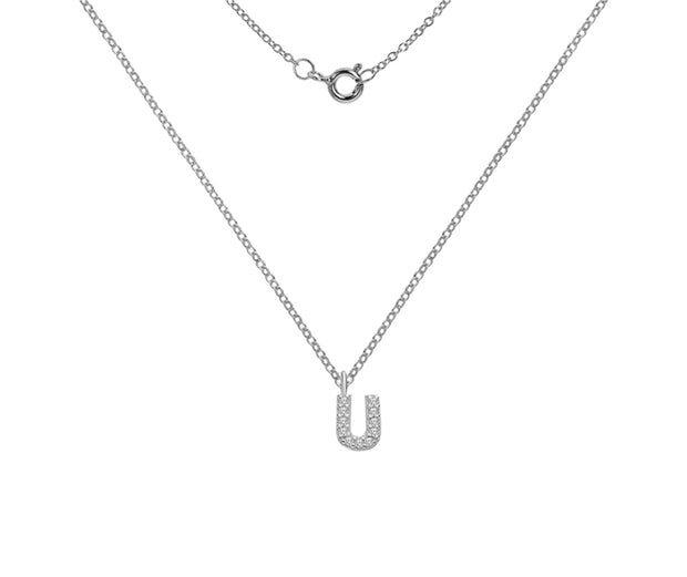 Silver And CZ Letter U Pendant Necklace by FANCI Fine Jewellery, Southampton, UK.