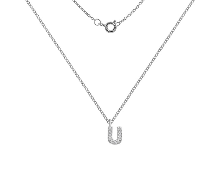 Silver And CZ Letter U Pendant Necklace by FANCI Fine Jewellery, Southampton, UK.