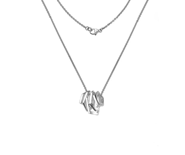 Silver Quintette Pentagon Cage Pendant Necklace by FANCI Fine Jewellery, Southampton, UK.