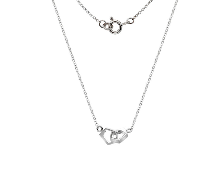 9ct White Gold Double Pentagon Necklace by FANCI Fine Jewellery, Southampton, UK.