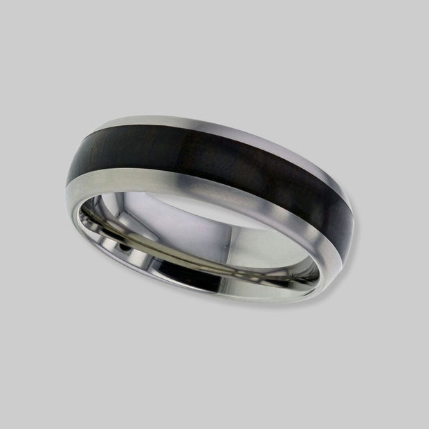 Gentlemen’s Titanium Band With African Ebony Wood Inlay by FANCI Fine Jewellery, Southampton, UK