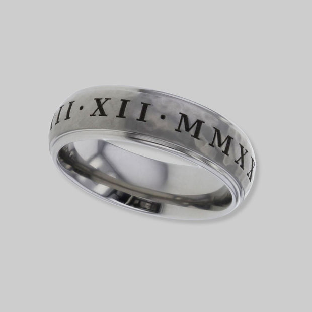 Gentlemen’s Titanium Band With Stepped Shoulders And Laser Engraved Roman Numerals by FANCI Fine Jewellery, Southampton, UK