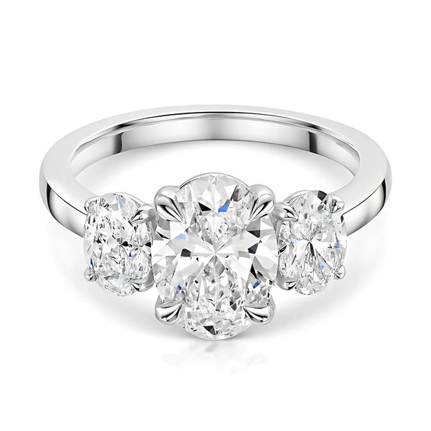 Talon Setting Three Stone Lab Grown Oval Diamond Ring In White Gold By FANCI Fine Jewellery, Southampton, UK.