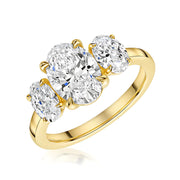 Talon Setting Three Stone Lab Grown Oval Diamond Ring In Yellow Gold By FANCI Fine Jewellery, Southampton, UK.